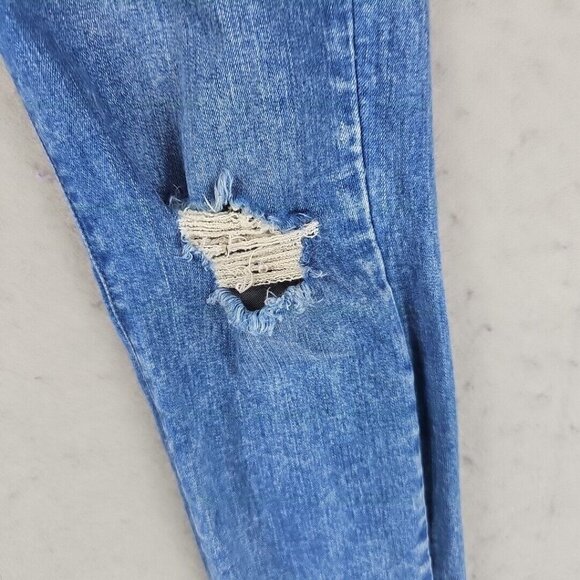 Uniqlo Skinny Jeans Womens 27 Blue Distressed Mid Rise Stretch Comfort Acid Wash - Picture 2 of 12
